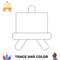 Trace and color easel. Educational worksheet for kids. Activity color pages vector