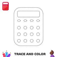 Trace and color calculator. Educational worksheet for kids. Activity color pages vector