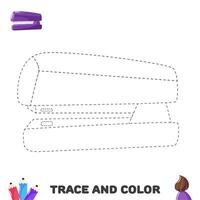 Trace and color educational worksheet for kids. Tracing stapler. Activity color pages vector