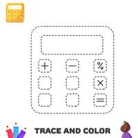Tracing calculator. Trace and color educational worksheet for kids. Activity color pages vector