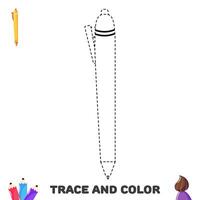 Handwriting practice for kids. Trace and color ball pen. School supplies vector