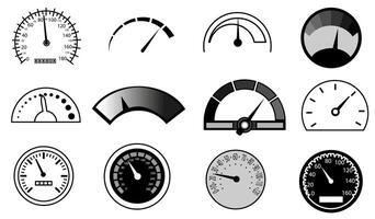 Speedometers for vehicles. Different stylish speedometers collection. Speedometer. vector