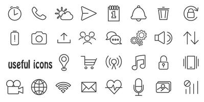 Music and image settings interface. Icons are always needed. Set of linear icons. vector