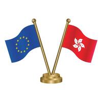 European Union and Hong Kong table flags. vector