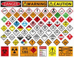 Signs of hazardous materials. All classes. A complete set of danger signs. vector