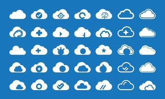 Forecast weather flat symbols. Clouds set isolated on blue background illustration. Weather icon set. vector
