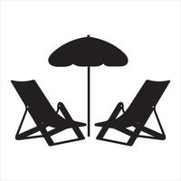 beach umbrella silhouette - beach chair Outline Illustration in black and white vector