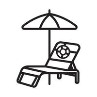 Beach Umbrella - beach chair Outline Illustration in black and white vector
