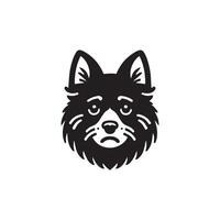 A Sad Finnish Spitz Dog Face Illustration in black and white vector