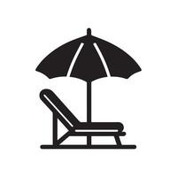 Beach Umbrella - beach chair Outline Illustration in black and white vector