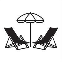 beach umbrella silhouette - beach chair Outline Illustration in black and white vector