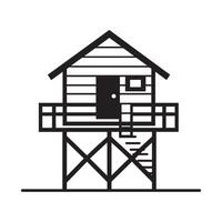 sea beach hut Outline Illustration in black and white vector