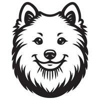 A Content Finnish Spitz Dog Face Illustration in black and white vector