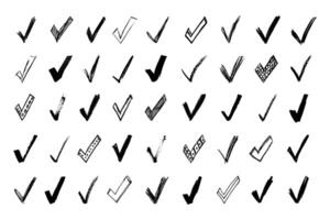 Scribble grunge check mark icons collection. Marker, pen and crayon check marks signs set vector