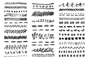 Scribble dotted grunge lines and dividers. Marker and crayon dotted lines and dividers vector