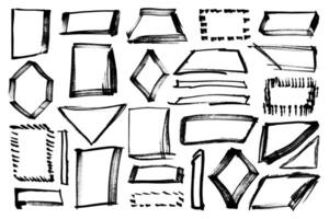 Permanent marker empty boxes for highlight. Grunge black marker square and rectangular frames set. vector