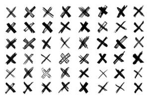 Grunge cross icons. scribble ink grunge cross icons drawn with markers and crayons, x marks set vector
