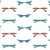 Pattern of various colorful sunglasses. Summer sunglasses, fashionable eyeglass frames. Various shapes and styles. Seamless pattern for fabric, textiles, background, wrapping paper, banner vector