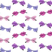 Pattern of various colorful sunglasses. Summer sunglasses, fashionable eyeglass frames. Various shapes and styles. Seamless pattern for fabric, textiles, background, wrapping paper, banner vector
