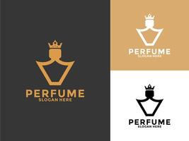 Simple elegant perfume logo , Perfume Bottle With Crown logo inspirations vector