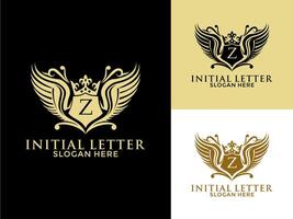 Luxury royal wing Letter Z Logo , Luxury wing crown emblem alphabets logo design template vector