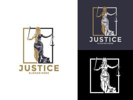 dama ley icono , dama ley con un espada de justicia y pesos en su manos logo modelo vector