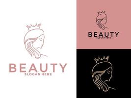 beauty women with crown logo design inspiration, feminine woman logo template vector