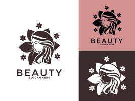 Woman Face Beautiful with Flower logo design illustration. creative Beauty logo design template vector