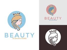 beauty women with crown logo design inspiration, feminine woman logo template vector