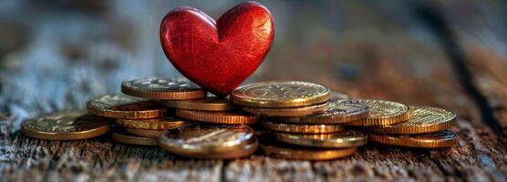 Red Heart on Top of Coin Pile photo
