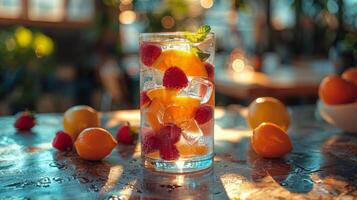 Fruit-Filled Glass on Table photo