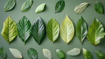 Fresh Green Leaves Arranged on a Dark Background photo