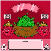 Raspberry Strain with Weedbud in cartoon style. Weed Design For Logo, Label and Packaging Product. vector
