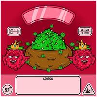 Raspberry Strain with Weedbud in cartoon style. Weed Design For Logo, Label and Packaging Product. vector