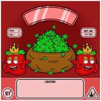 Strawberry Strain with Weedbud in cartoon style. Weed Design For Logo, Label and Packaging Product. vector