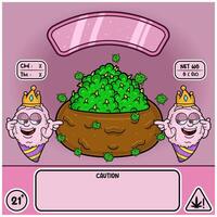 Cotton Candy Strain with Weedbud in cartoon style. Weed Design For Logo, Label and Packaging Product. vector