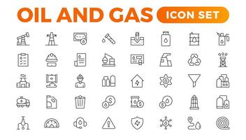 conjunto de petróleo gas industria línea iconos contiene tal íconos como gas estación, petróleo fábricas, transporte, y más. línea icono colocar. vector