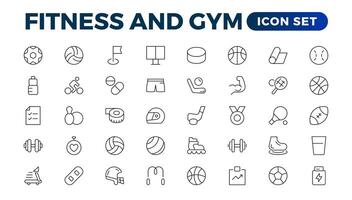 Set of fitness and wellness related line icons, wellbeing, mental health, healthcare, cosmetics, spa, medical. Outline icon collection. vector