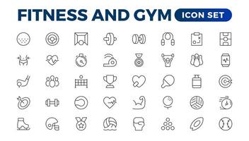 Set of fitness and wellness related line icons, wellbeing, mental health, healthcare, cosmetics, spa, medical. Outline icon collection. vector