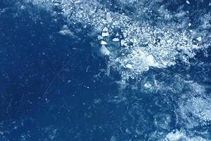 Winter Ice Texture, Top View of Transparent Abstract Background with Cracks photo