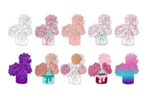 A digital illustration of ten different flower arrangements in jars, featuring various color palettes. vector