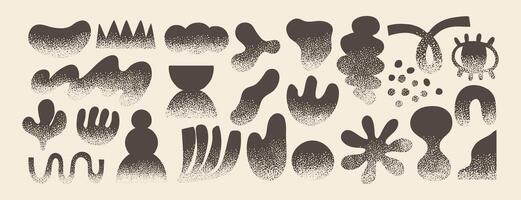 Doodle abstract shapes. Naive elements with noisy texture. Hand drawn nature creative figure, grunge brushes. Black geometry silhouette. Trendy quirky graphic shape. set vector