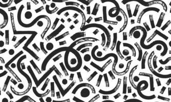 Brush seamless pattern. Black curved lines, abstract ornament elements. Grunge swirls and shapes. Repeated background with hand drawn scribbles daubs. Doodles print vector