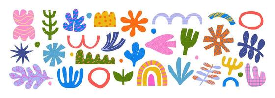 Abstract hand drawn shapes. Doodle nature objects and organic graphic forms. Colorful decorative minimalism patch and geometric for. Trendy modern collection vector