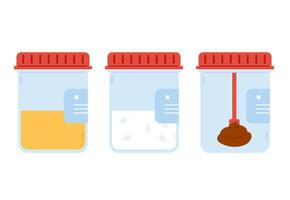 Laboratory analysis set of feces, urine and semen. Medical samples in plastic container vector