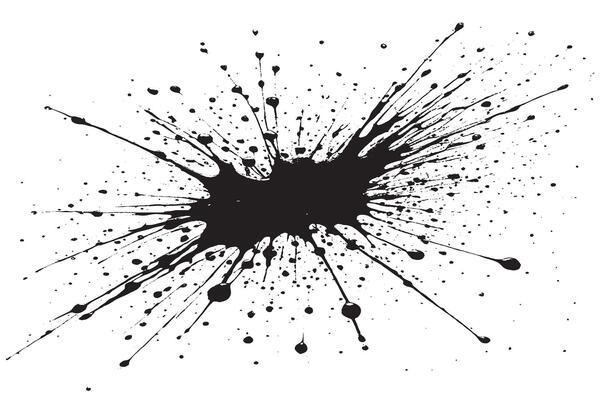 black ink splashes stains on white canvas