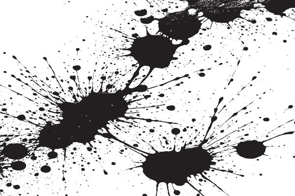 black ink splashes stains on white canvas