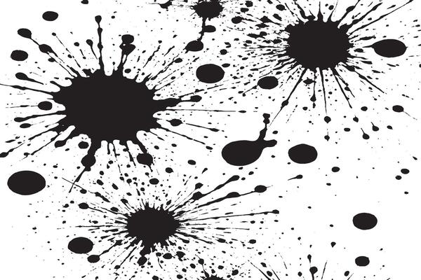 black ink splashes stains on white canvas