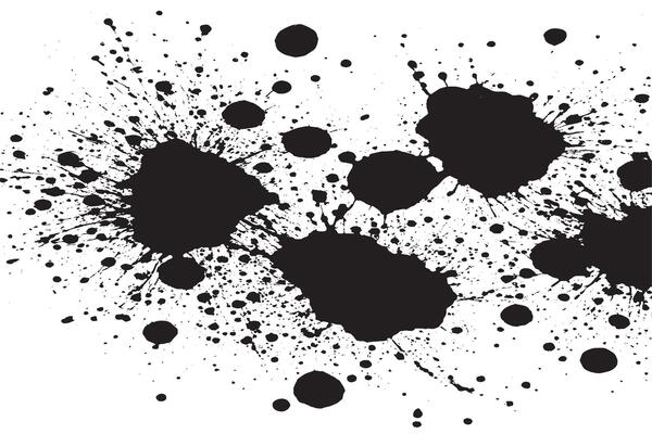 black ink splashes stains on white canvas