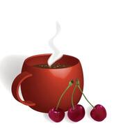 Cup of coffee with cherries vector